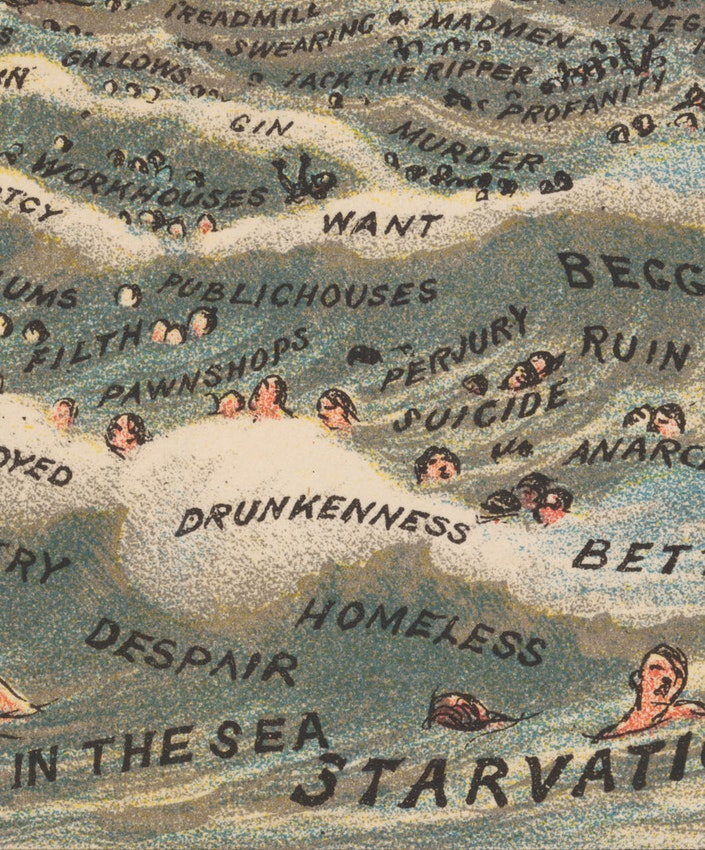 Detalhe das águas pecaminosas da ilustração de William Booth “In Darkest England and the Way Out” — Fonte.