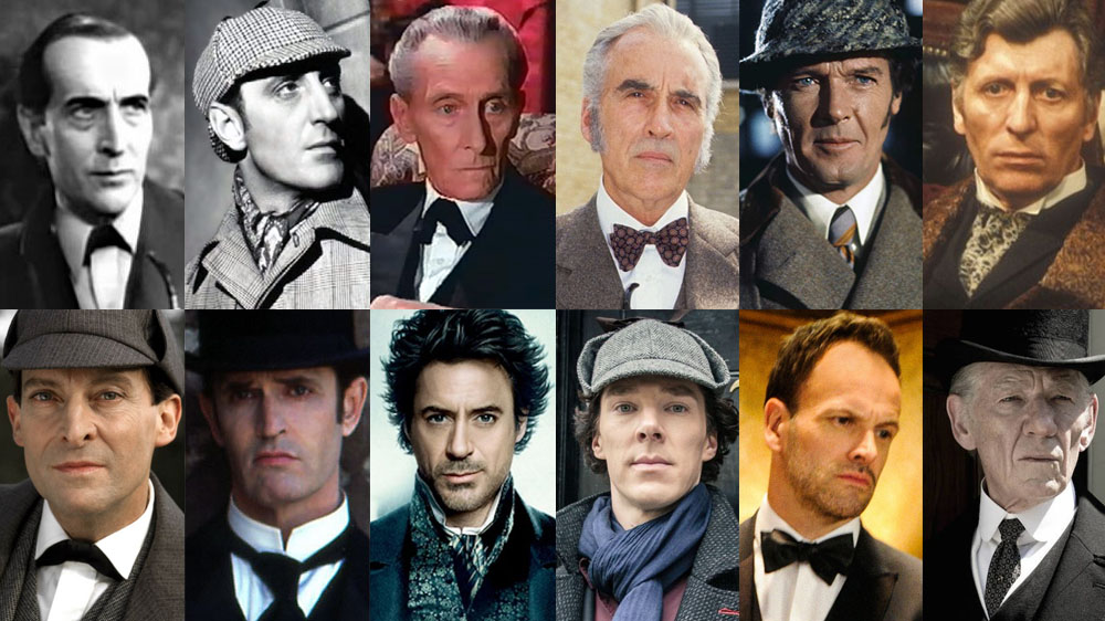 Diversos atores que interpretaram Sherlock Holmes no cinema.